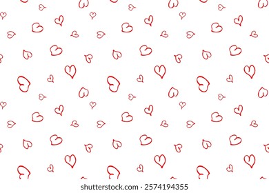 Red hand drawn hearts Isolated transparent background  Simple vector seamless pattern Lovely design Textiles Fabric Wallpaper decorative Wrapping paper Valentine's Day Print fabrics Flat style