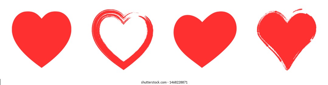 Red hand drawn hearts set. Valentines day icons. Heart signs isolated on white background. Love concept stickers. Vector illustration