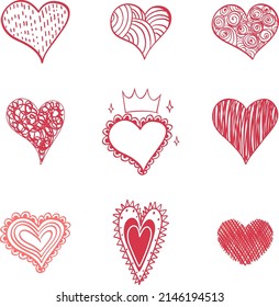 Ilustración de corazones dibujados a mano roja
