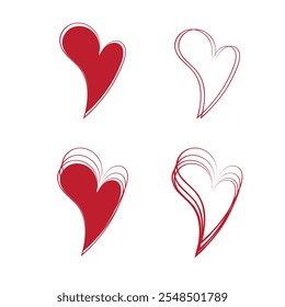 REd hand drawn hearts set vector