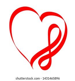 Red Hand drawn Infinity Heart love sign. Romantic calligraphy illustration icon symbol - vector