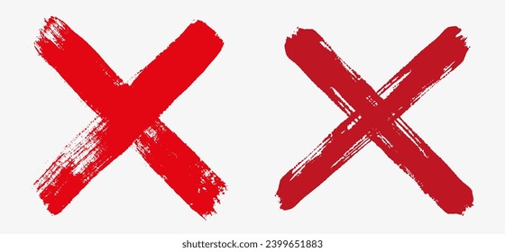 Red hand drawn letter x.Grunge x marks.