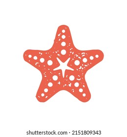 Red hand drawn ornamental five pointed starfish minimalist logotype sea resort summer travel vacation grunge texture vector illustration. Nautical star underwater mollusk coral aquatic aquarium decor