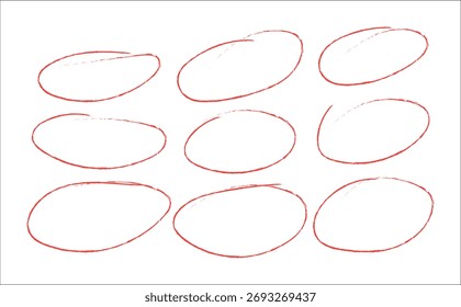 Red Hand Drawn Oval Circles Collection Set 
