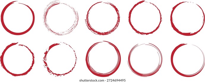 Los círculos ovalados dibujados a mano en rojo forman Elementos de énfasis y realce. Los bucles de marcadores incompletos guían la atención en los diseños y documentos. Ideal para anotaciones, enseñanza y Diseño gráfico.