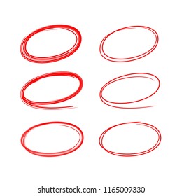 red hand drawn oval marker elements