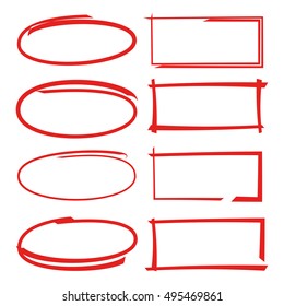 Red Hand Drawn Oval And Rectangle Markers