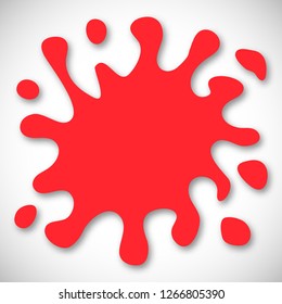 Red Hand Drawn Paint Splash with small splashes and shadows. Vector illustration