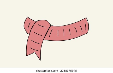 Red hand drawn scarf in cartoon style, vector illustraion.