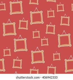 Red hand drawn seamless pattern with easels. Decorative vector ornamental background with picture frames. Can be used for textile design, bag template, packaging.