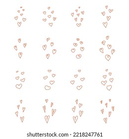 Red hand drawn set of heart isolated vector illustration on white background.