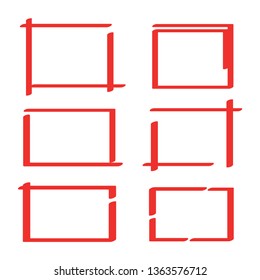 red hand drawn and sketch rectangle and square frame marker highlighter elements