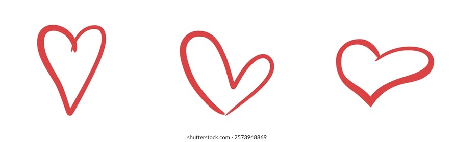 Red hand drawn sketchy hearts. Love, romantic and valentines design elements. Isolated vector images