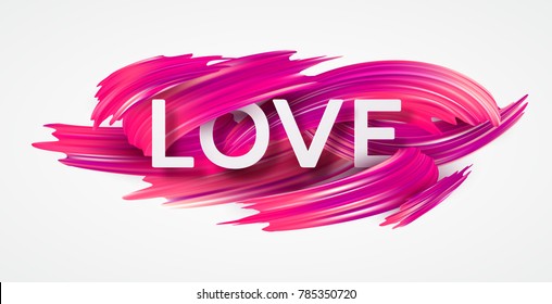 Red hand drawn smear of paint LOVE lettering for card, poster, flyer. Vector illustration EPS10