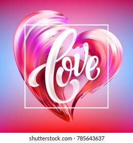 Red hand drawn smear of paint LOVE lettering for card, poster, flyer. Vector illustration EPS10