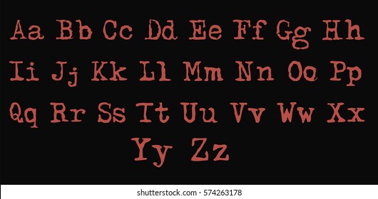 Red Hand Drawn Typewriter Font on Black - Vector - Calligraphy latin alphabet