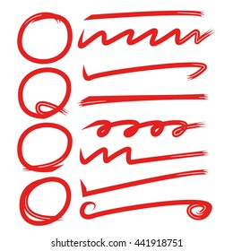 red hand drawn underline, brush line, and circle for marking text