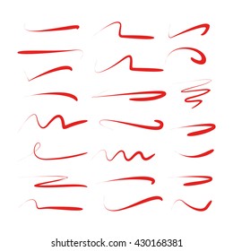 red hand drawn underline for marking text, red brush stroke set
