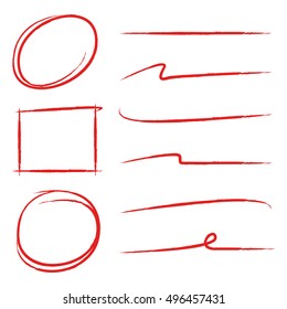 red hand drawn underlines and circle markers