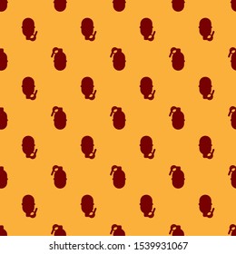 Red Hand grenade icon isolated seamless pattern on brown background. Bomb explosion.  Vector Illustration