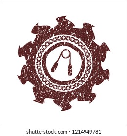 Red hand gripper icon inside rubber stamp with grunge texture