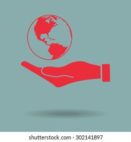 Red  Hand holding Globe earth 