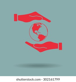 Red Hand holding Globe earth 
