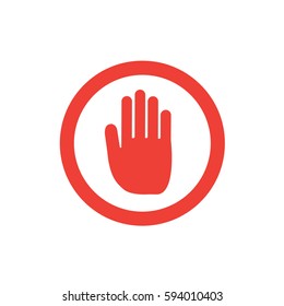 Red hand icon. Stop sign vector illustration on white background.