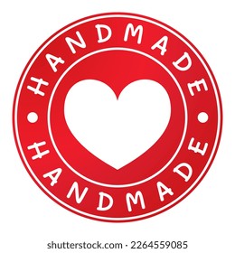 Red Hand Made stamp sticker with Heart icon vector illustration