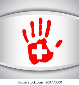 red hand with medical cross/ vector illustration eps10