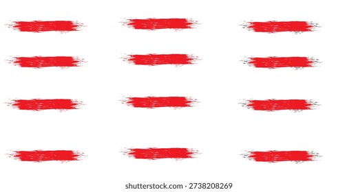 Red hand painted brush stroke vector set. Rough paint underlines and grunge divider lines with textured brush finish, artistic highlight illustration.


