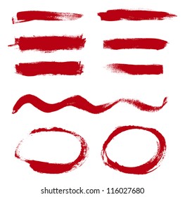 Red hand painted vector abstract brush strokes  and circles collection