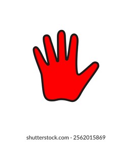 Red hand palm. Isolated vector icon on white background.
