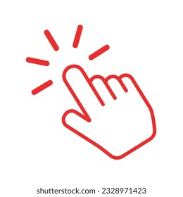 red hand pointer symbol flat design template. Computer mouse click cursor in transparent background red colour