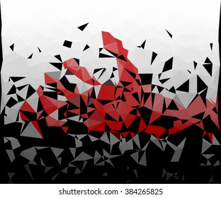 Red hand polygonal on black background