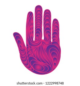 Red hand print on a white background.