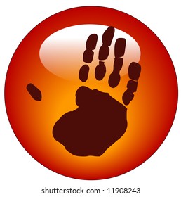red hand print web button or icon - vector