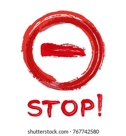 Red hand in red ring icon. Road sign "do not enter". Stop sign. Vector illustration.