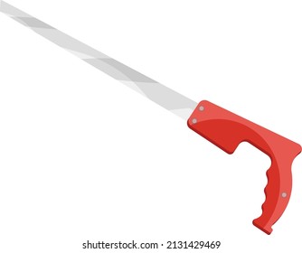 Red hand saw, illustration, vector on a white background.