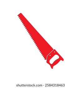 Red hand saw silhouette vector flat illustration design on white background.