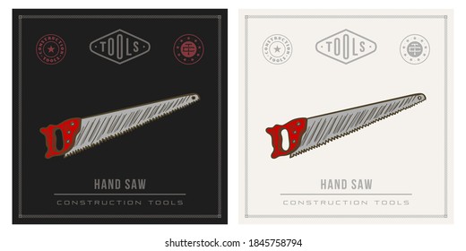 Red hand saw vintage retro illustration