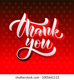 Red hand sketched vector text "Thank you" as thankful design for brochure, prospectus, ad, offer,  coupon, shopping, mall, web Page, blogging, blogger. Lettering typography icon, Greeting card
