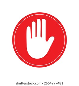Ícone de Sinal de Parada de Mão Vermelha - Símbolo de Aviso e Proibição no Design de Círculo