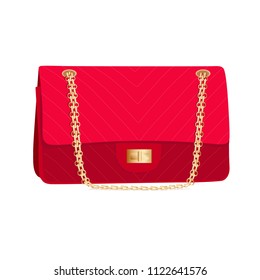 Red handbag like Chanel isolated on white background