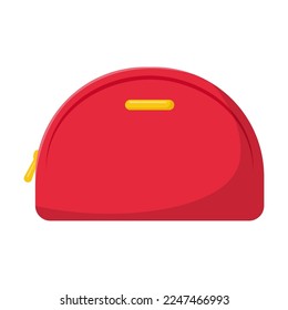 Red handbag vector illustration. Cosmetic bag with beauty products cartoon illustration. Accessories, femininity, makeup, glamour concept