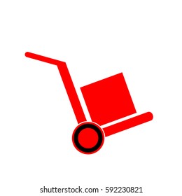 Red Handcart box Icon vector eps10. Handcart sign.
