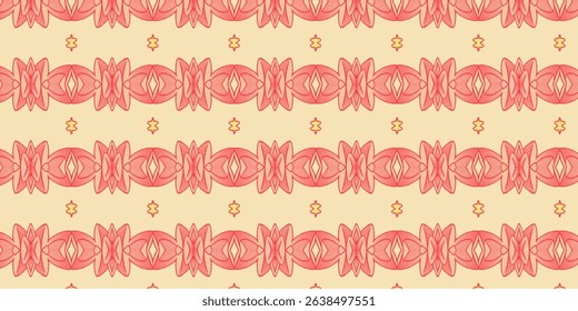Red Hand-Drawn Abstract Seamless Pattern on Beige – Retro Pop Style