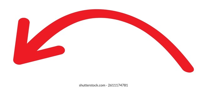 Red hand-drawn arrow marker. Red Hand-drawn brush stroke arrows. Red charcoal ovals and arrows strokes different forms. Hand drawn vector arrows doodle set on white background. Red long arrow set.