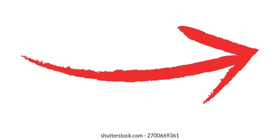 Red hand-drawn arrow marker isolated on transparent background. Arrow sign drawn by hand with a marker. PNG