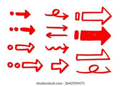Red Hand-Drawn Arrows – Bold and Eye-Catching Directional Icon Set